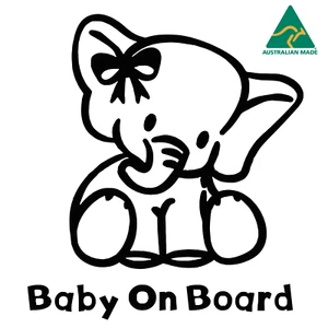 Baby On Board Warning Cute Elephant Vinyl Decal Sticker 18 cm x 16 cm - Picture 1 of 16