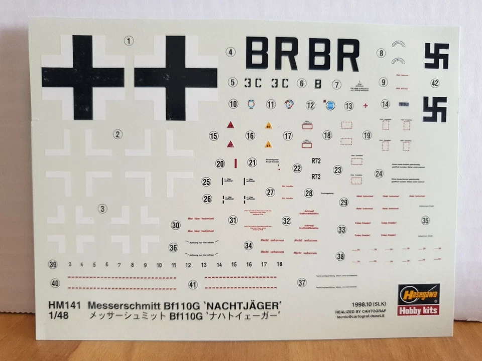Decal Aereo Hasegawa hm141 messerschmitt bf110g nacht jager scala 1/48 - Immagine 1 di 1