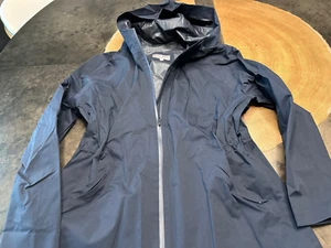 T FOR TALBOTS NAVY HOODED RAIN JACKET SPRING WOMENS L - Picture 1 of 7