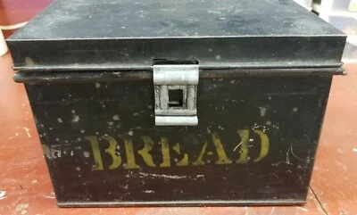 Antique 1800's Stenciled Tin Tole Bread Box Kitchen Container Black - Image 1 of 4