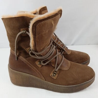 Bota de inverno Cougar Dylan couro marrom anabela feminina tamanho 11 - Imagem 1 de 4