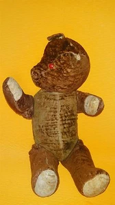 ANTIQUE VTG TOY STUFFED TEDDY BEAR STRAW STUFFED PLASTIC EYES   - Picture 1 of 12