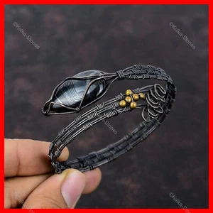 Brazalete de cobre de piedra de psilomelano envuelto en alambre de boda único regalo para madres joyería - Imagen 1 de 6