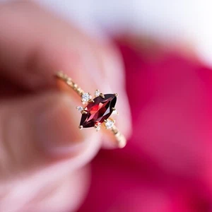 Marquise Red Garnet Ring January Birthstone Gift Solitaire Gemstone Bridal Gift - Picture 1 of 9