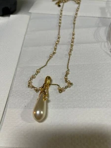 Nolan Miller Gold Tone Faux Baroque Pearl Rhinestone Pendant Necklace 31" Signed - Picture 1 of 4