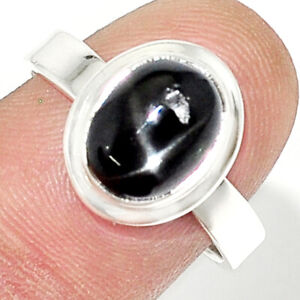 Summer Sale 4.34cts Solitaire Natural Black Star Sapphire Ring Size 8.5 U29732