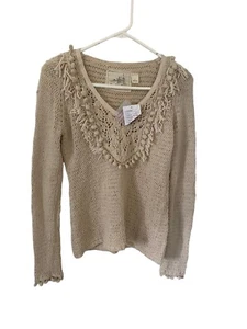 Suéter Anthropologie Angel Of The North Pom Trim Crochet Boho Talla Pequeña - Imagen 1 de 7