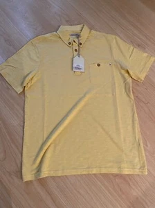 Farah Polo Shirt Short Sleeve Dusky Yellow Small Cotton Collared Logo Retro - Picture 1 of 5