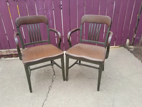 Shaw Walker ~ (Pair) armchair chair 1940’s-60's aluminum & leather Cover