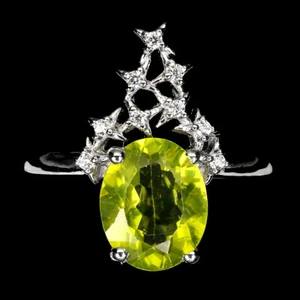 Unheated Oval Green Peridot 10x8mm Simulated Cz 925 Sterling Silver Ring Size 7 - Picture 1 of 10