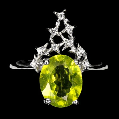 925 Sterling Silver Oval Peridot 10x8mm Simulated Cz Ring Size 7 - Image 1 of 4