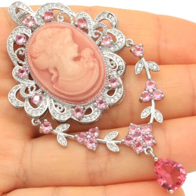 CAMAFEO IN ARGENTO CON PIETRA MORGANITE ROSA, ONICE E CITRINO - Immagine 1 di 2