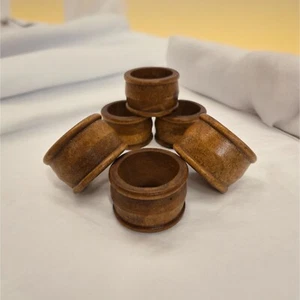 Juego de 6 servilleteros redondos de madera vintage marrón comedor rural - Imagen 1 de 6