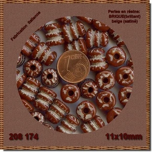 208174 *** 25 PERLES  RÉSINE TONNEAU BRIQUE 11X9,5mm  - Picture 1 of 1