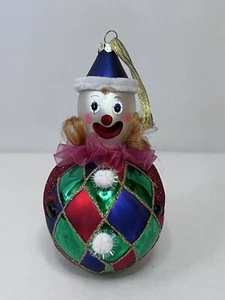 Vintage Blown Glass 6" BLUE SANTA HAT Clown Christmas Ornament - Picture 1 of 7