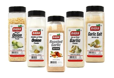 Badia/Garlic/Onion/Minced/Flakes/Powder/Ground/Granulated/Dried/en polvo/Molido