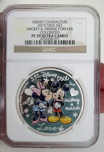 2015 DISNEY MICKEY AND MINNIE FOREVER COLOURIZED 1 OZ SILVER NGC PF 70 UC π₯π - Picture 1 of 3