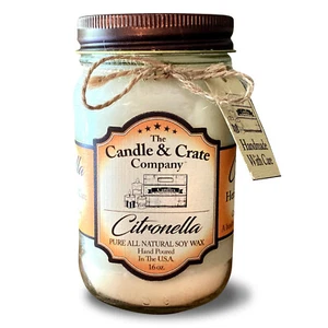 Citronella Scented Heritage Collection 16 oz Mason Jar Soy Candle Keep Pest Away - Picture 1 of 6