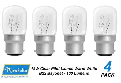 4 x 15W Clear Pilot Light Globes Bulbs Lamps B22 Bayonet BC Incandescent - Image 1 of 3