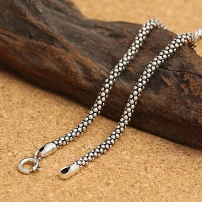 925 Sterling Silver Popcorn Chain Necklace for Men Women Long Retro Chain - Image 1 of 4