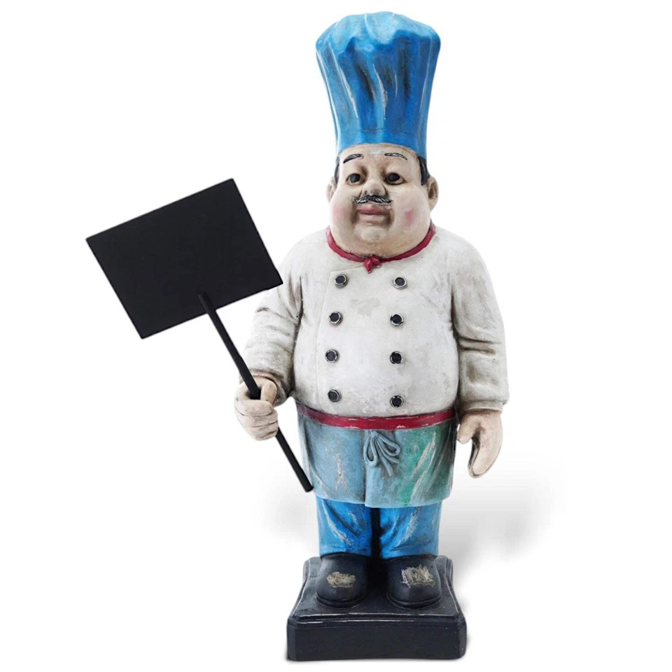 Vintage-Inspired Tabletop French Chef Statue with Chalkboard Sign - Image 1 of 2
