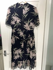 Ladies Phase Eight Dress Blue Floral, Short Sleeve, Size 14 - Picture 1 of 3