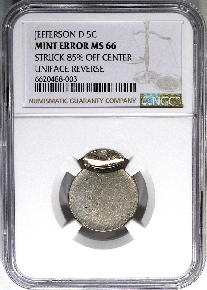 2000-D (?) 5C NGC MS66 MINT ERROR JEFFERSON ~ 85% OFF CENTER & UNIFACE! - Image 1 of 4