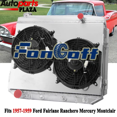 Fit 1957-1959 Ford Fairlane Ranchero Mercury Montclair 3Row Radiator+Shroud Fan - Image 1 of 4