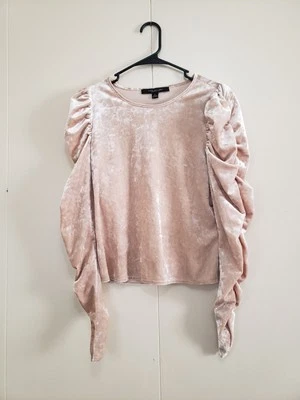 Marc New York Andrew Marc Mujer S Terciopelo Top Rosa Acanalado Manga Abullonada Club Fiesta Foto 1 de 4