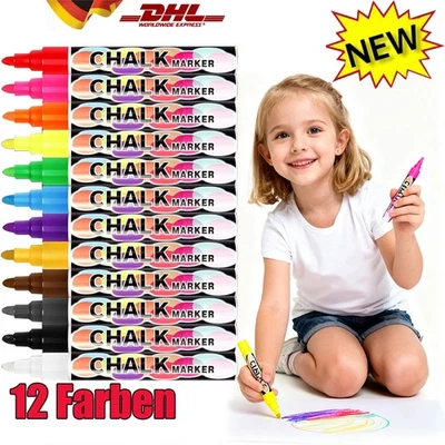 12 Stück Kreidemarker Flüssigkreide Kreidestift Marker Fenster Tafel abwischbar - Bild 1 von 4