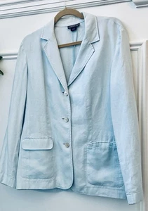 Linen Summer Blue Jacket Size 14 with mother of pearl buttons - Picture 1 of 5