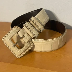 Tarox cremefarbener Ledergürtel mit Krokoprägung Damen Medium Whipstitched Made in Italy - Bild 1 von 6