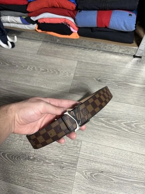 Authentic Louis Vuitton Belt Silver Buckle Damier Ebene LV Initials size 110/44 - Image 1 of 4