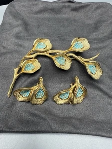 DeNicola signierte Faux Türkis 3,75" Brosche & Clip auf Ohrring Set Statement Vintage - Bild 1 von 18
