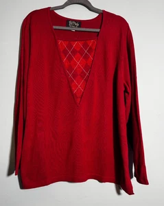1X Bob Mackie NUEVO Rojo y Plata Argyle Tejido Fino Suéter Túnica Largo Top Nuevo con Etiquetas - Imagen 1 de 8