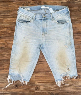 Pacsun Stacked Faded Denim Shorts Sz 32 Skinny Distressed Thrashed - Image 1 of 4