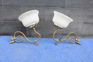 Antique Pair Of Ornate Brass Victorian Gas Light Wall Sconce Swivel - Picture 1 of 12