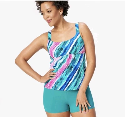 Conjunto Tankini Kim Gravel X Trajes de Baño Cuello Redondo con Pantalones Cortos - Rayas Arco Iris Talla 14 Foto 1 de 3