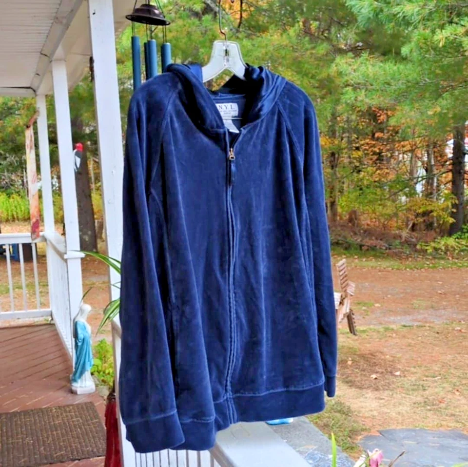 Винтажный NYL New York прачечная бархата женщин трек костюм Sz 1 X Y2K ретро берет темно-синий - Изображение 1 из 4