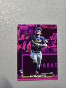 2024 Topps Stadium Club #184 Jackson Chourio Pink Foil Milwaukee Brewers RC NM - Picture 1 of 2