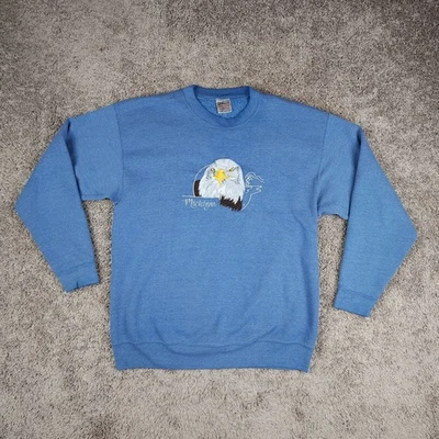 Sudadera De Colección Años 90 Michigan Para Hombres XL Azul Águila Calva Bordada Hecha en EE. UU. Foto 1 de 4