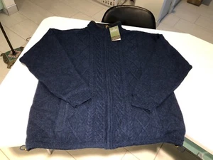 ARAN WOOL SWEATER JACKET NAVY XL  MENS NWT - Picture 1 of 12