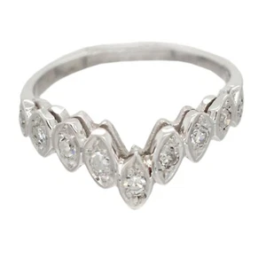 Vintage 0.45ctw Diamond Marquise-Style Chevron Ring - 14k White Gold Size 6.75 - Picture 1 of 6