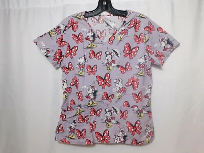 Blusa Médica Disney Minnie Mouse Para Mujer Pequeña Azul Gris Enfermería con Bolsillos Foto 1 de 4
