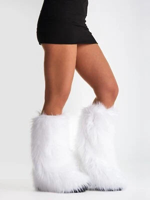 Lujoso Blanco Imitación Piel GoGo Fluffies Calentadores de Piernas Botas Disfraz Invierno SM/M Foto 1 de 4