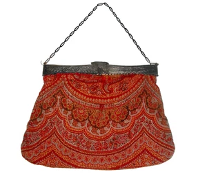 Antique Silver Metal Frame Handmade Purse Knit Fabric - Picture 1 of 9