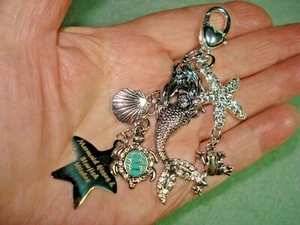 4 1/4" Drop Mermaid Turtle Frog Shell "Mermaid Kisses & Starfish Wishes" Dangle - Picture 1 of 12