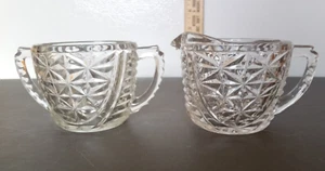 VINTAGE ANKER HOCKING STARS & BARS ZUCKER & SAHNEKÄNNCHEN SET KLARGLAS - Bild 1 von 9