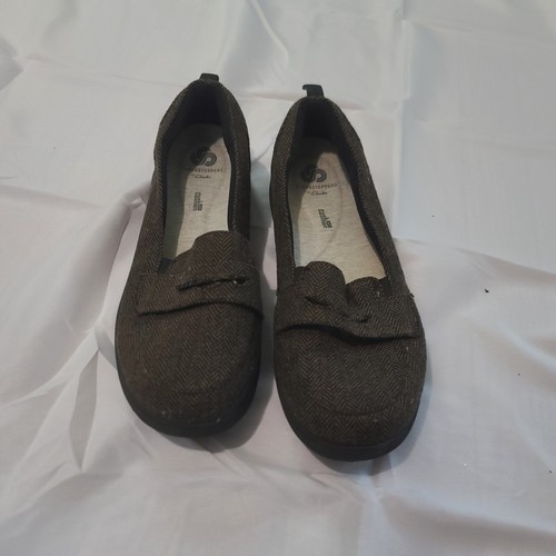 Mocassini Clarks Cloudsteppers in tessuto taglia 9 grigio spina di pesce donna