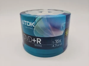 TDK DVD+R 50 PACK SPINDLE 1-16x SPEED 120 MINUTES 4.7GB BRAND NEW FACTORY SEALED - Picture 1 of 5